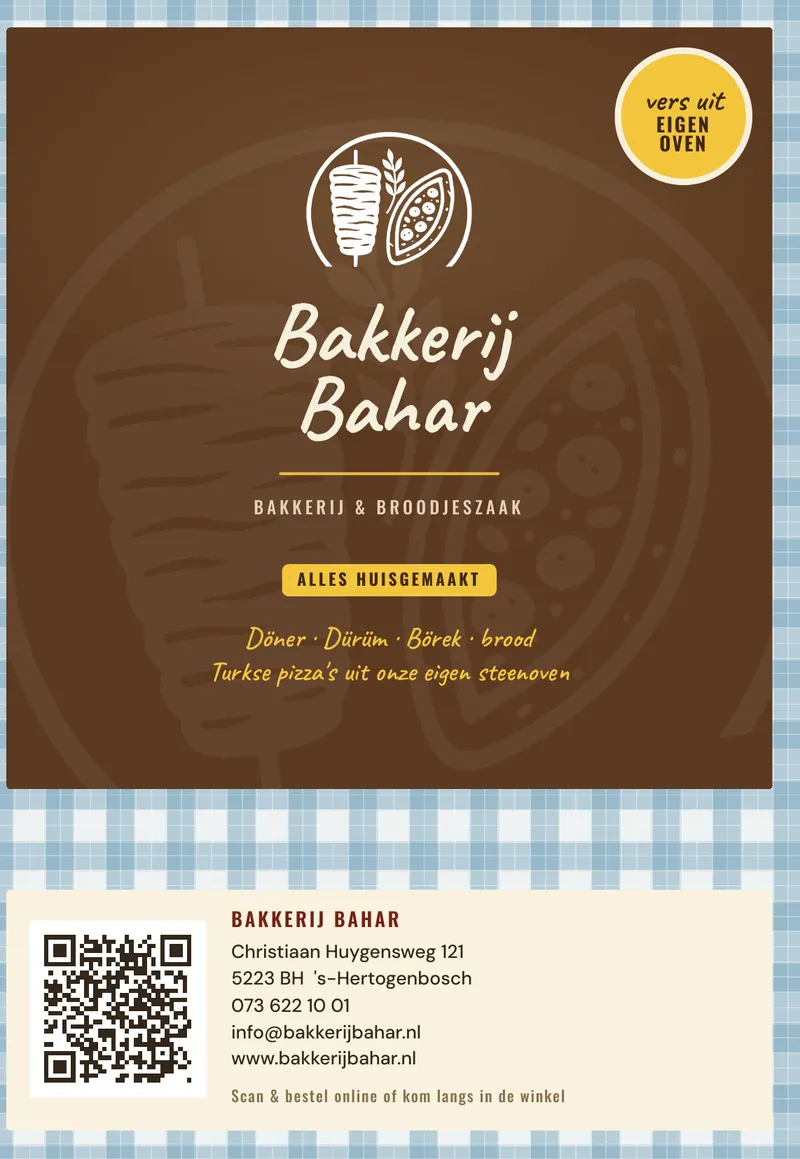 Voorkant van de menukaart van Bakkerij Bahar